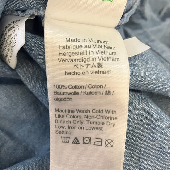 J. Crew Womens Chambray Peasant Top M Short Sleeve Tie Neck Blouse Cottagecore - Picture 8 of 9